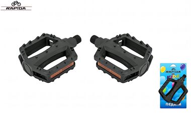 Педали (комплект), KIDS, пластик, с отражателями, 95х83, ось 1/2" (12мм), RP-628, RAPIDA (черный, УТ00032039)