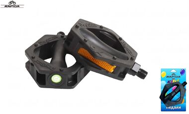 Педали (комплект), KIDS, пластик, с отражателями, 101х88, ось 9/16", RP-661, RAPIDA (черный, УТ00032074)