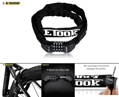 Замок противоугонный - цепь 300 мм, кодовый, ET355S, E-TOOK, тканевая оплетка (черный, RLKET355S001)