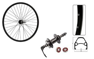 Колесо в сборе 26" заднее, алюминиевая втулка на промподшипниках 36 отв. под эксцентрик дисковая (6 винтов) под трещётку 6/7 ск., пистонированный двустеночный обод (УТ00020307)