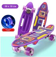 Скейтборд (пенниборд) PWS 23" Print "Purple Geometry", светящиеся колеса, подвеска - Alu, ABEC-7 (фиолетовый, УТ00019212)