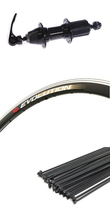 Колесо в сборе 700С" заднее, алюминиевая втулка SF-J14DGR, под кассету 8-10 скор., эксцентрик, черные спицы, двустеночный обод EVOLUTION (AlexRims) УТ00021499