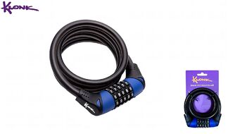 Замок противоугонный KLONK, 12×1500 мм, трос в пластик. оболочке, кодовый, KLK-13019, Black/Blue