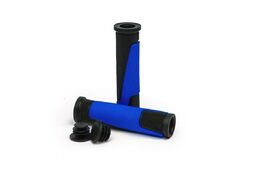 Рукоятки руля (грипсы, комплект), 130мм, резиновые, 2-х компон., с пластик. заглушками (черный/синий)