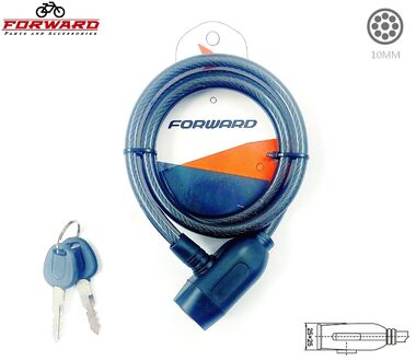 Замок противоугонный, 10 х 1000 мм, трос в пластик. оболочке, 2 ключа, FORWARD, ZX2136 (черный)