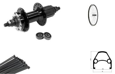 Колесо в сборе 26" заднее, втулка WSM-26RD-AHFB (Black), на промподшипниках, дисковая (6 винтов) под кассету 8/10 ск., 3/8" (гайка), двустеночный обод (WSM-26RD-AHFB)