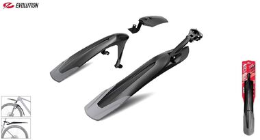 RBRL Комплект крыльев, 24"-29", MTB, переднее - двухсоставное на штаны и в шток вилки, заднее - на подседельный штырь, для покрышек max. 2,5", MG-1100F/R, EVOLUTION (черный/серый, УТ00028693)