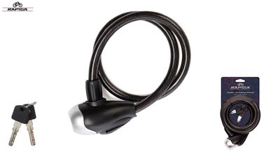 Замок противоугонный, 10 х 1200 мм, трос в пластик. оболочке, 2 ключа, блистер, RP-8210, RAPIDA (черный, УТ00032322)