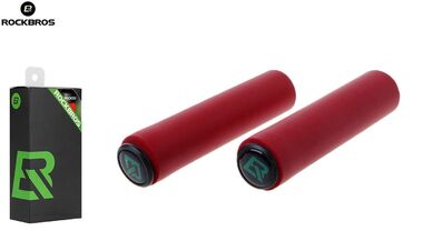 Рукоятки руля (грипсы, комплект) силиконовые "ROCKBROS", для самоката/велосипеда, с барендами, 130 мм (красный, УТ00019065)