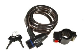 Замок противоугонный, 10 х 1500 мм, трос в пластик. оболочке, с держателем, 2 ключа, Golden KEY, блистер