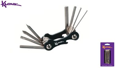 Набор инструментов KLONK, мультитул складной 9 предметов, шестигранники 6 шт.(2/3/4/5/6 мм), 2 отвертки, открывалка, алюминиевый держатель, Cr-V, KLK-12005