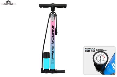 Насос RAPIDA напольный, алюминиевый, 38 мм, 590 мм, с манометром, универсальный, двойная головка A/V, F/V, Мax 160psi (11 бар), комплект переходников, GP-B38QB, Blue/Pink (УТ00031956)