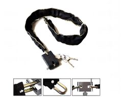 Замок противоугонный - цепь 4 х 800 мм, 3 ключа, металлический замок, тканевая оплетка (черный)