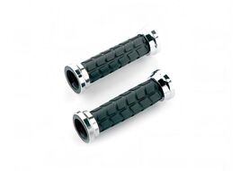 Рукоятки руля (грипсы, комплект), 120 мм, резиновые, Joykie (черный/серебристые кольца)