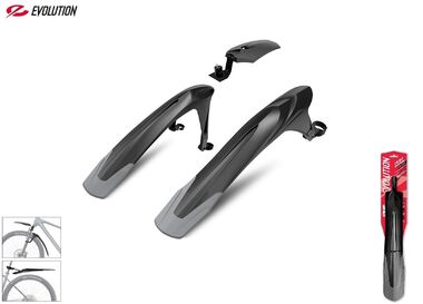 RBRL Комплект крыльев, 24"-29", MTB, переднее - двухсоставное на штаны и в шток вилки, заднее - на подседельный штырь, для покрышек max. 2,5", MG-1100F/R, EVOLUTION (черный/серый, УТ00028693)