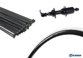 Колесо в сборе 700С заднее, алюминиевая втулка SF-J14VGR, под кассету 8-10 скор., эксцентрик, черные спицы, двустеночный обод HOGGER (Weinmann) УТ00024766