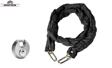 Замок противоугонный - цепь 6 x 1000 мм, 2 ключа, с навесным замком, тканевая оплетка, Round chain, RP-04-1, RAPIDA (черный, УТ00032328)