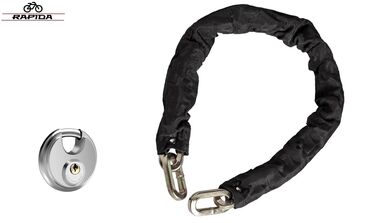 Замок противоугонный - цепь 6 x 1000 мм, 2 ключа, с навесным замком, тканевая оплетка, Square chain, RP-04-0, RAPIDA (черный, УТ00032329)