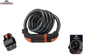 Замок противоугонный, 10 х 1800 мм, трос в пластик. оболочке, кодовый, RP-8228, FORWARD (черный)