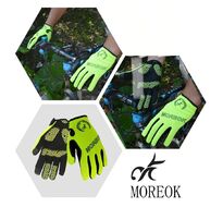 Велоперчатки MOREOK, длинный палец, силиконовые вставки, биэластичные, лайкра, сенсор, на блистере, размер "L", зеленый, люминисцентн. (FWDMOREOKGR-L)
