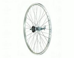 Колесо в сборе 28" заднее, втулка CF-CTO1-1, 3/8 (гайка) c ножным тормозом, 1 ск., двухстеночный алюминиевый анодированный обод, Forward DW