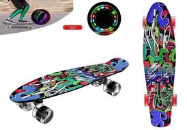 Скейтборд (пенниборд) PNB 22" Print "Hip Hop Graffity", LED светящиеся колеса, подвеска - Alu, ABEC-7 (черный/зеленый/красный) УТ00021586