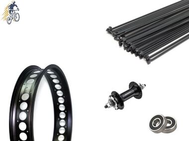 Колесо в сборе 26" FAT переднее, алюминиевая втулка на промподшипниках 3/8" (гайка) дисковая (6 винтов), двустеночный усиленный обод, спицы черные, FAT Bikes (УТ00021114)