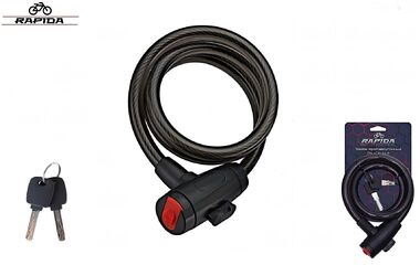 Замок противоугонный, 15 х 1200 мм, трос в пластик. оболочке, 2 ключа, блистер, RP-2129, RAPIDA (черный, УТ00032252)