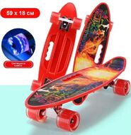 Скейтборд (пенниборд) PWS 23" Print "Fire Dance", светящиеся колеса, подвеска - Alu, ABEC-7 (красный, УТ00019210)