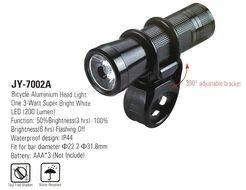 Фара передняя, Алюминиевая, JY-7002A, 3 Вт, 200 Lm, 360°, 3 реж. раб., с креплением на руль