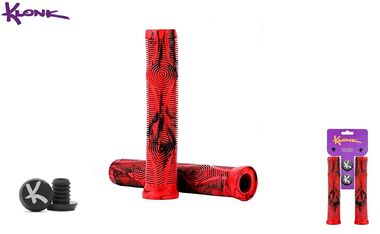 Рукоятки руля (грипсы) KLONK, 170 мм, для BMX вел./трюк. самокатов, противоскользящие, с барендами, KLK-11022, Red/Black