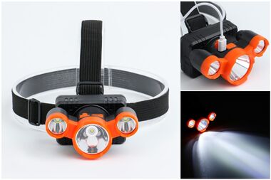 Фара передняя (фонарь налобный), 3 LED, 800 mAh, USB кабель, 5 Вт, 4 режима работы, MASTER-K (УТ00026057)