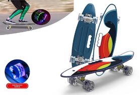 Скейтборд (пенниборд) PWS 23" Print "Multicolor", с ручкой, LED светящиеся колеса, подвеска - Alu, ABEC-7 (синий/белый) УТ00021573