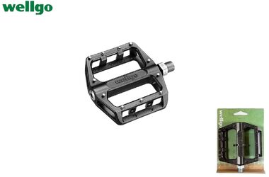 Педали WELLGO, платформенные (комплект 2 шт.), алюминиевые, ось 9/16", 109x101 мм, с шипами, ось Cr-Mo, на промподшипниках B-087B, блистер (черный, УТ00031786)