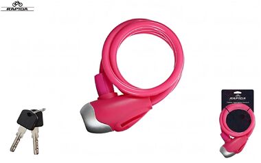 Замок противоугонный 8 х 1200 мм, трос в пластик. оболочке, 2 ключа, блистер, RP-8210, RAPIDA (розовый, УТ00032321)