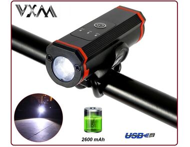 Фара передняя VXM алюминиевая, CREE LED (T6), 400 Lum, USB кабель, с аккумулятором 2600 mAh, Waterproof IPX65, c индикатором, VXM-2019 (УТ00019038)
