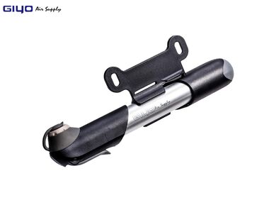 Насос GIYO ручной, под ниппель AV/FV, max 120 psi/8 bar, 18см, алюминий/пластик, серебристый