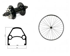 Колесо в сборе 24" переднее, втулка WSM-24FD, 36 отв., дисковая (6 винтов), 3/8" (гайка), усиленный двустеночный обод (WSM-24FD)