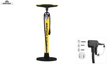 Насос RAPIDA напольный, алюминиевый, 38 мм, 560 мм, универсальный, двойная головка A/V, F/V, Мax 160psi (11 бар), комплект переходников, GP-5938A, Yellow/Black (УТ00031954)