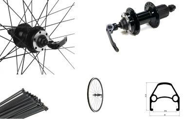 Колесо в сборе 26" заднее, алюминиевая втулка WZ-A282RBQ на промподшипниках, дисковая (6 винтов), под кассету 8/10 ск., 10 мм (эксцентрик), черные спицы, пистонированый двустеночный обод FW-3454 (УТ00023781)