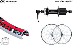Колесо в сборе 26" заднее, алюминиевая втулка SHIMANO TX-505R, дисковая (Center Lock), под кассету 8/10 ск., эксцентрик, пистонированный двустеночный обод DH-19, ALEXRIMS (УТ00024950)