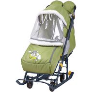 Санки-коляска детские Ника Наши Детки 2 (с летчиком оливковый)