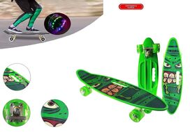 Скейтборд (пенниборд) PWS 23" Print "Monsters", с ручкой, LED светящиеся колеса, подвеска - Alu, ABEC-7 (зеленый) УТ00021579