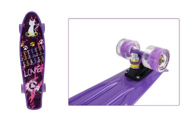 Скейтборд (пенниборд) PNB 22" Print "Love Kitty", светящиеся колеса, подвеска - Alu, ABEC-7 (фиолетовый, PNB-07-207)