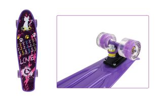 Скейтборд (пенниборд) PNB 22" Print "Love Kitty", светящиеся колеса, подвеска - Alu, ABEC-7 (фиолетовый, PNB-07-207)