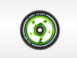 Колесо д/экстрим. самоката, 100 мм, алюминиевое, KMS, с подшипниками (черный/зеленый)