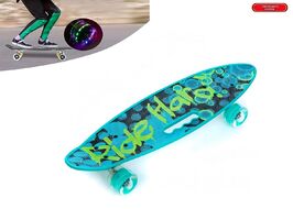 Скейтборд (пенниборд) PWS 23" Print "Ride Hard", с ручкой, LED светящиеся колеса, подвеска - Alu, ABEC-7 (бирюзовый/зеленый) УТ00021577