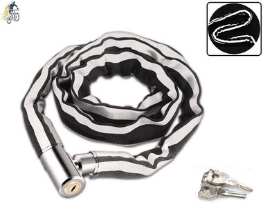 Замок противоугонный - цепь 6 x 1000 мм, 2 ключа, GD11-968, тканевая СВЕТООТРАЖАЮЩАЯ оплетка (черный, УТ00022611)