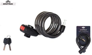 Замок противоугонный, 12 х 1000 мм, трос в пластик. оболочке, 2 ключа, блистер, RP-8241, RAPIDA (УТ00032256)