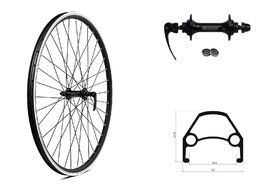 Колесо в сборе 26" переднее, алюминиевая втулка NOVATEC A361SBT, на промподшипниках, V-Brake, эксцентрик, пистонированный двустеночный алюминиевый обод